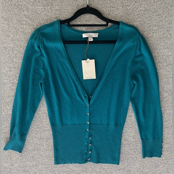 Caslon Tops - Caslon Teal Button-Up Cardigan